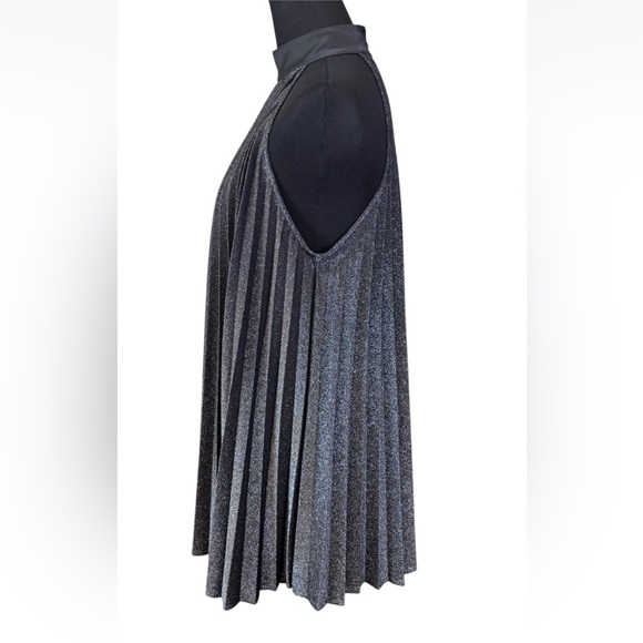 ZARA Pleated Halter Accordian Mini Dress XS Black Silver Cocktail Wedding LBD - Picture 4 of 7